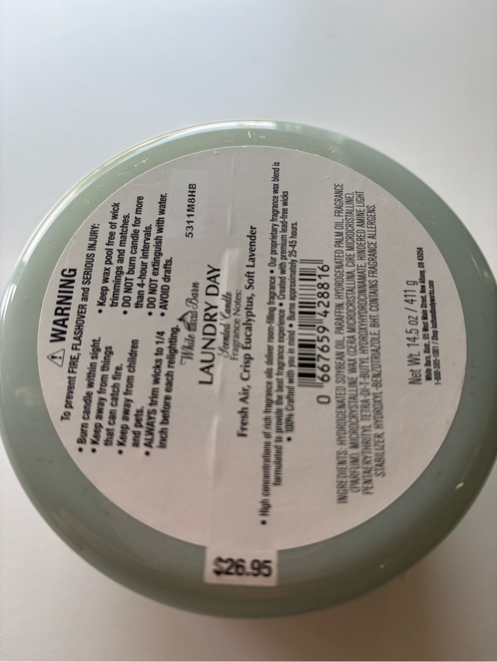 White Barn Laundry Day Candle NEW ITEM Final Sale - Picture 4 of 5